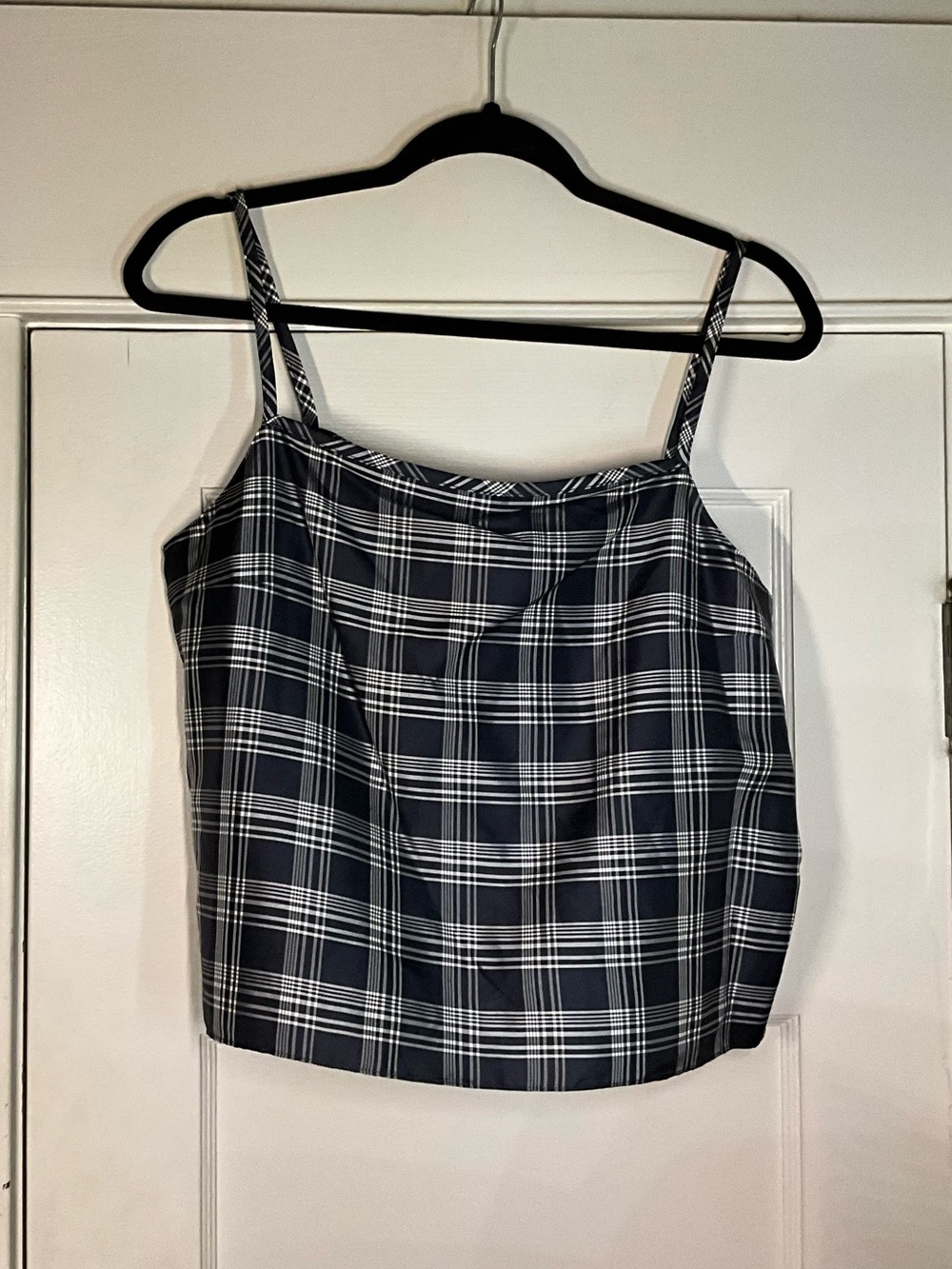 Theory Silk Bind Strap Top Navy Plaid NWT
